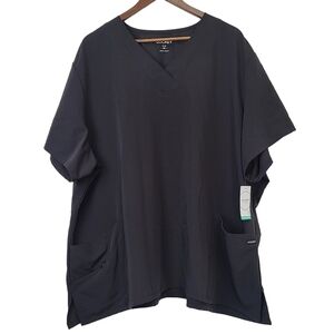 Jockey New Womens Sz 5X Black Scrub Shirt Top 3 pockets V neck
